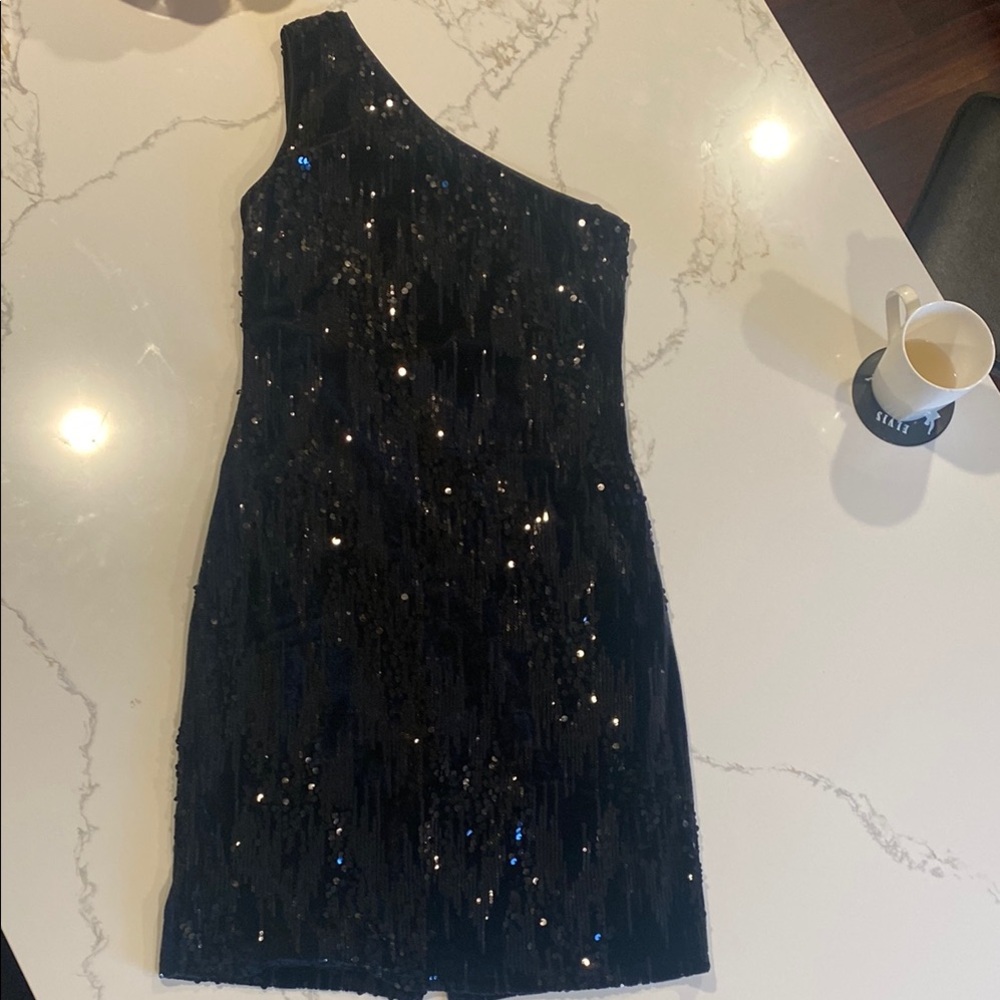 Nicole Miller Sparkling Black One-Shoulder Dress SZ4